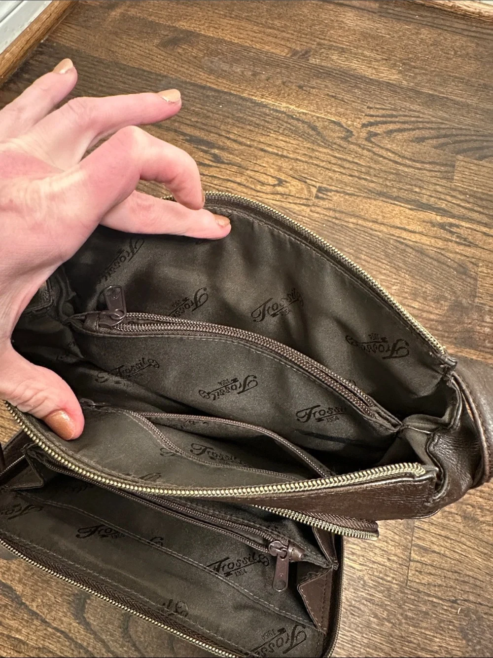 Fossil VTG Brown Leather Messenger Crossbody Bag Unique
